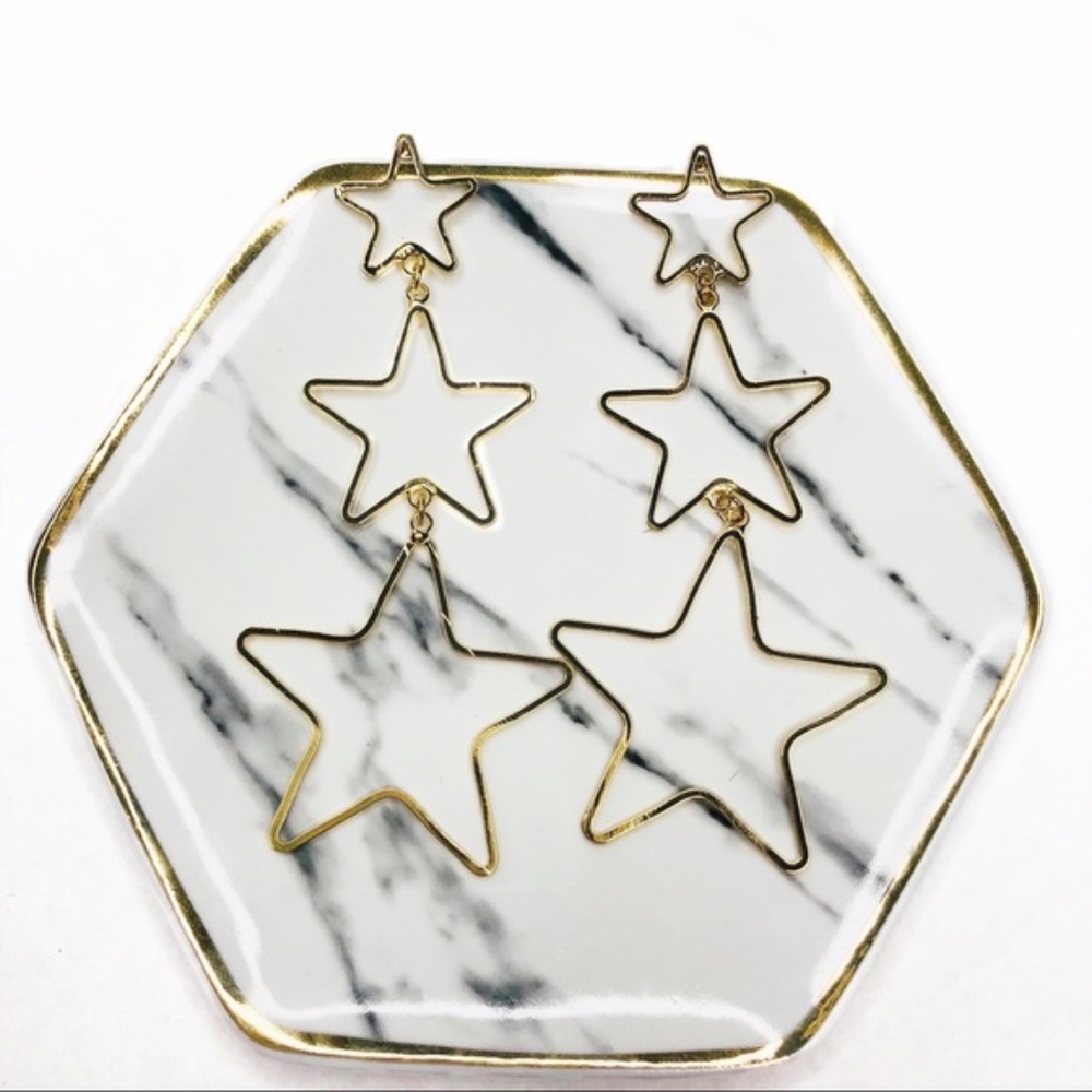 Triple Gold Star Dangle Earrings - Picture 3 of 3